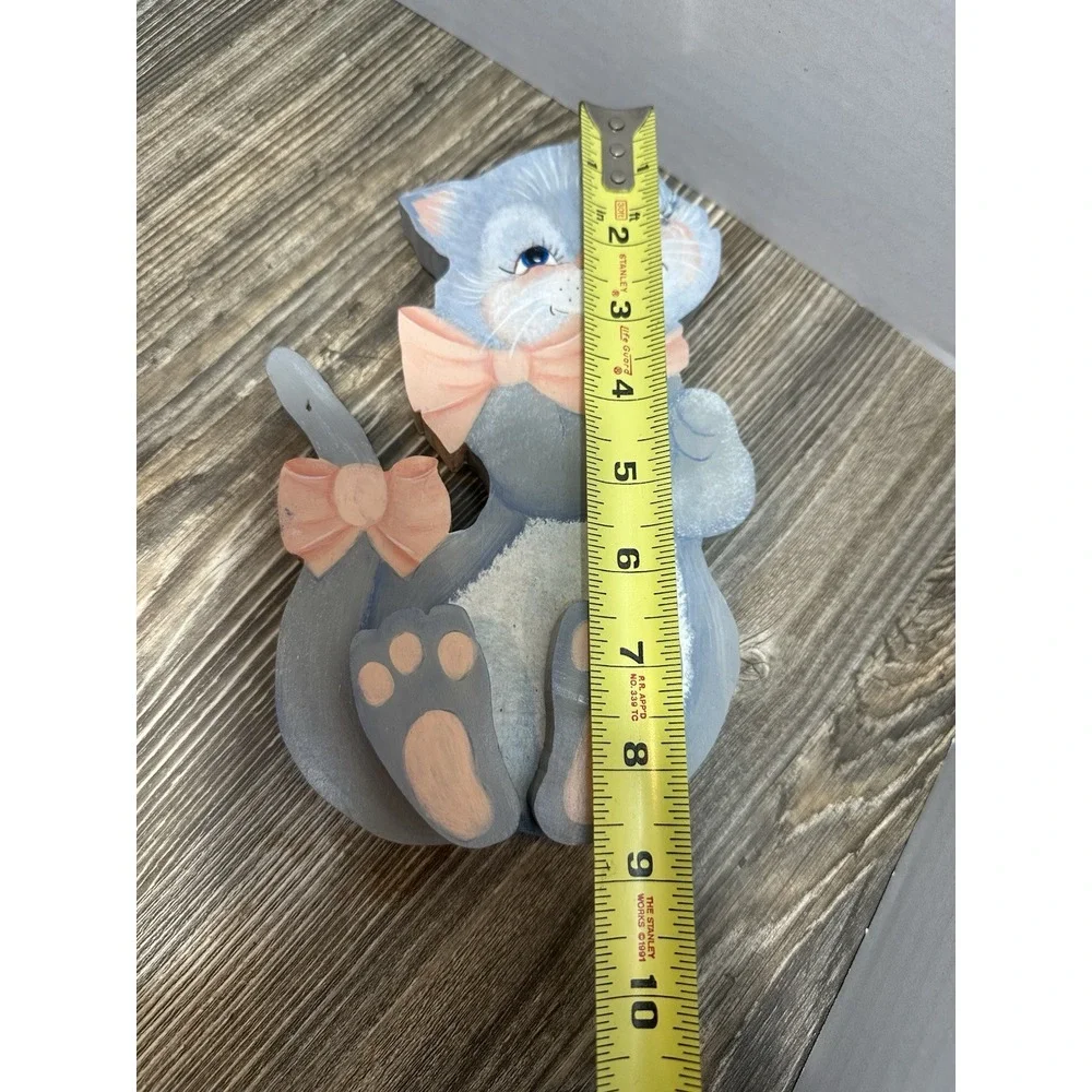Handmade Wooden Gray Pink Cat Shelf Sitter 9